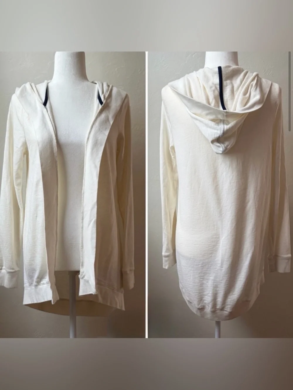 Lauren Ralph Lauren Hooded Open Front Cotton Modal Cardigan Cream Ivory Small